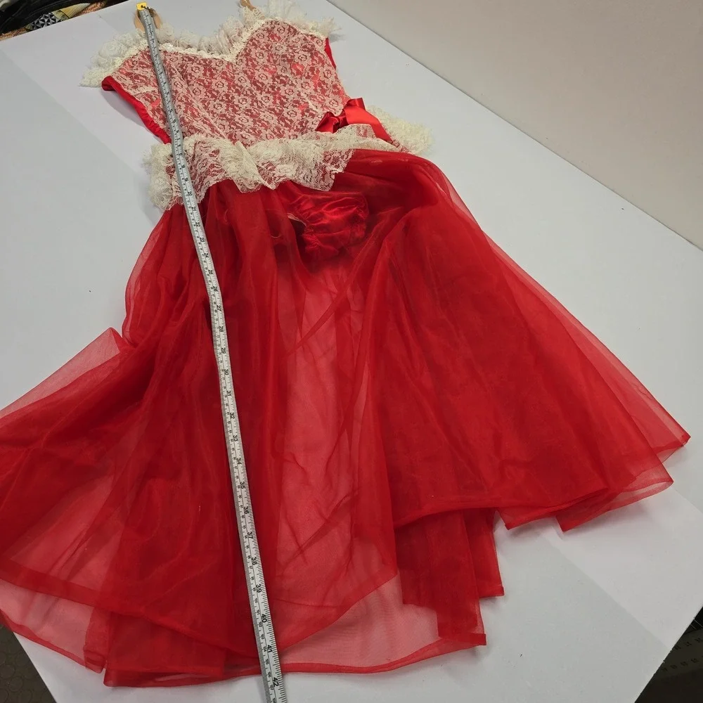 Curtain Call‎ Costumes Vintage Red Lace Tulle Ballet Dance Dress Women Size LT